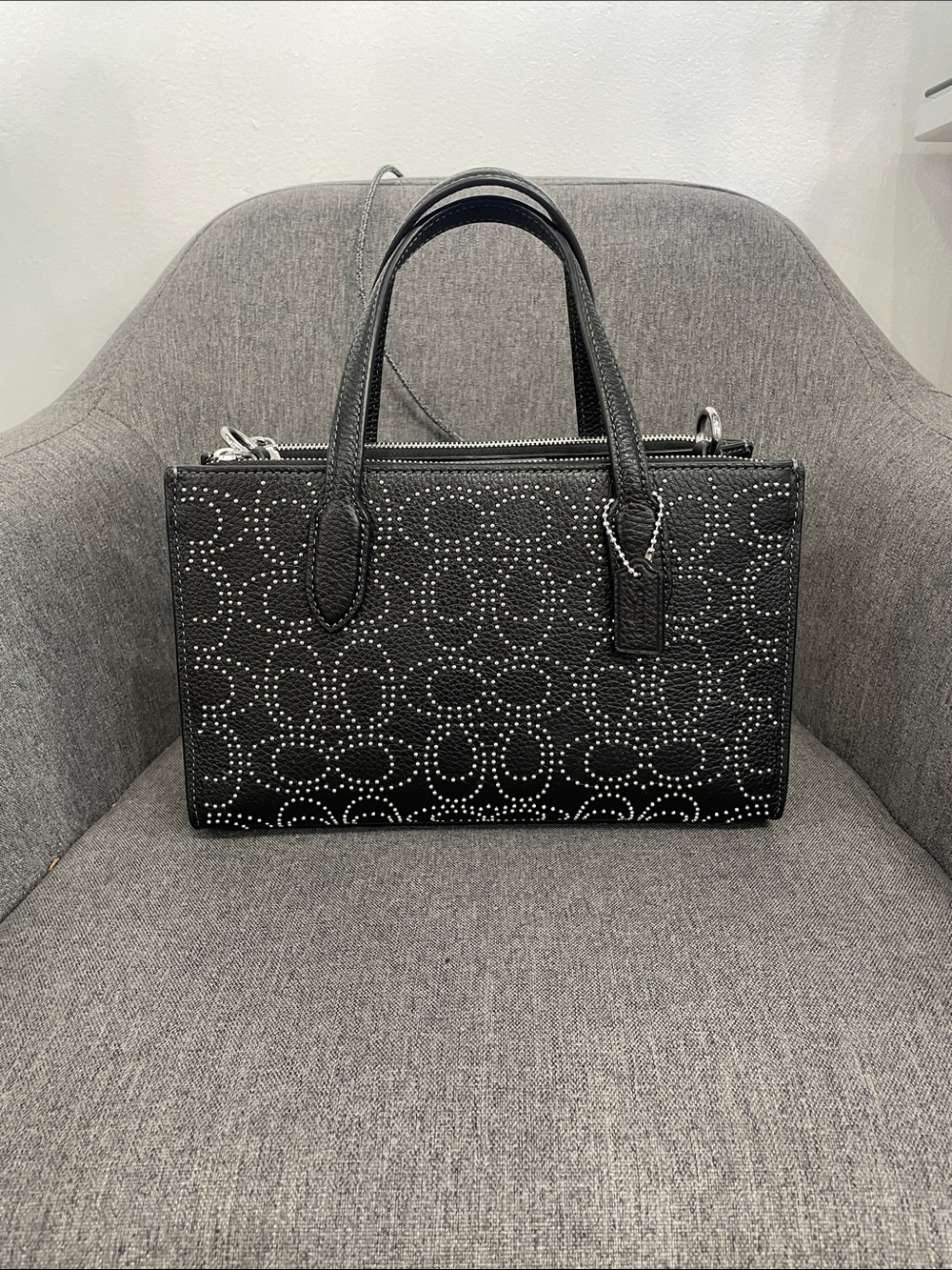 Coach CX266 Nina Small Tote Bag With Signature Rivets Black Leather